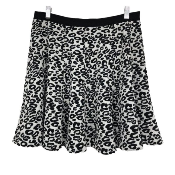 Rebecca Taylor Black & white leopard print flip skater skirt size 8 - Picture 2 of 16